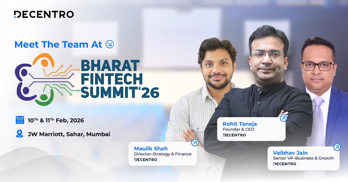 📍 Mumbai, tomorrow at Bharat #Fintech Summit

The builders behind Decentro will be on the ground — founders, product leaders, and operators who work hands-on with banking &amp; #payments infrastructure every day.

If you’re attending, come meet us to talk.

See you on the ground.