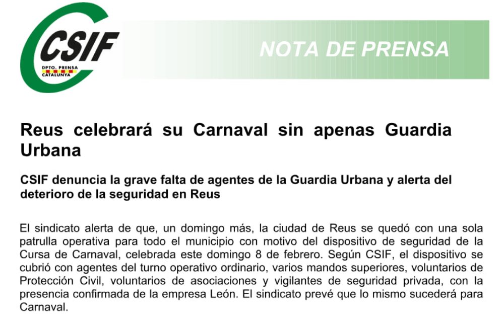 La ciutat de Reus supera per primera vegada els 110.000 habitants i per celebrar-ho, cada vegada hi ha menys policia que pugui assegurar un mínim de seguretat als seus ciutadans. 

La política del créixer per créixer és absurda i suïcida.