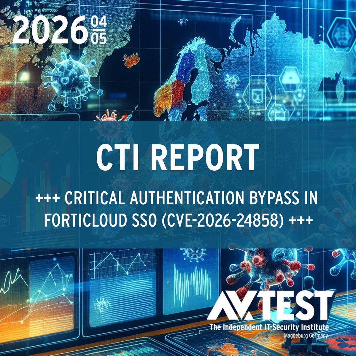 <a href="/avtestde/">AV-TEST (DE)</a> #CTI #Bericht KW 04/05: sicherheitsrelev. Vorfälle in ganz Europa,✅Infos zu krit. #Schwachstellen, aktiven #Bedrohungen &amp; Entw. im Bereich #Cybersicherheit. Spezial: Kritische Umgehung der #Authentifizierung in #FortiCloud SSO (CVE-2026-24858)
📩CTI_Report@av-test.com