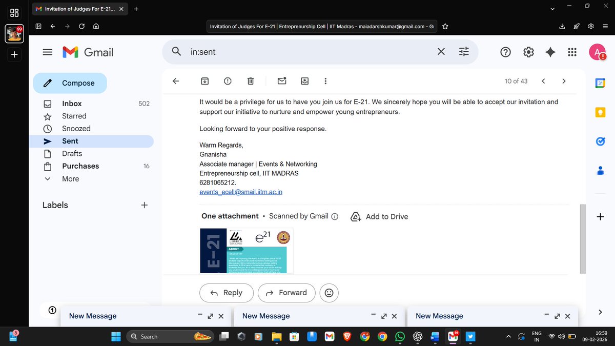 maiadarshkumar's tweet photo. I have all the official chats and mails with me regarding this invitation. there where 3 students who are handling my invitation but non of them showed co-operation. very disappointing.
@iitmadras @ecell_iitm https://t.co/PlL62rlWIJ