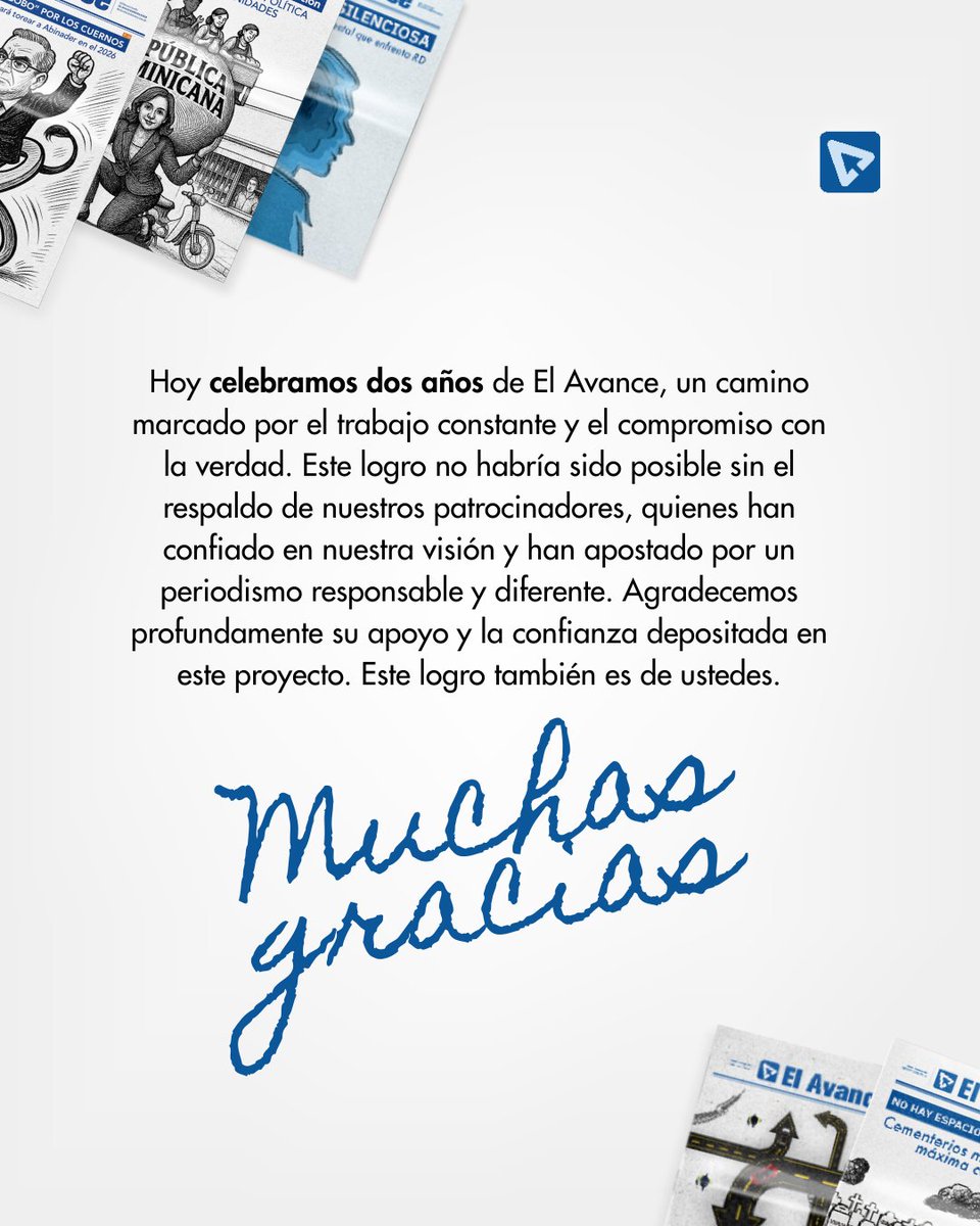 Hoy celebramos dos años de El Avance, un camino marcado por el trabajo constante y el compromiso con la verdad. 

Este logro también es de ustedes. 💙

#elavanceaniversario #2años #periodismo
