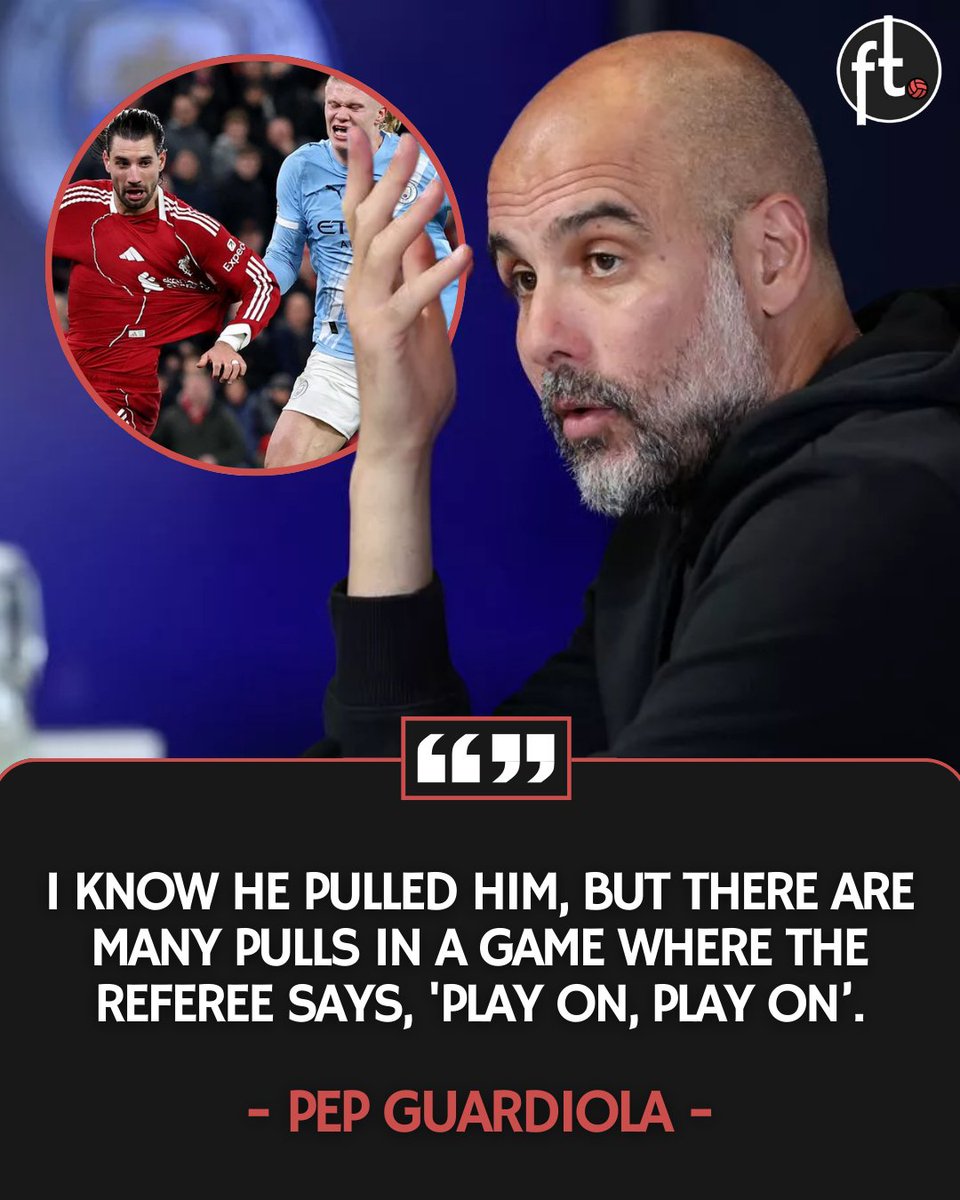 🎙️ Pep Guardiola suggests VAR lacks common sense after we were denied one of the all-time moments in the Premier League:

🗣️ Pep: "We won the game and now Szoboszlai cannot play. I know he pulled him, but there are many pulls in a game where the referee says, 'Play on, play on’.