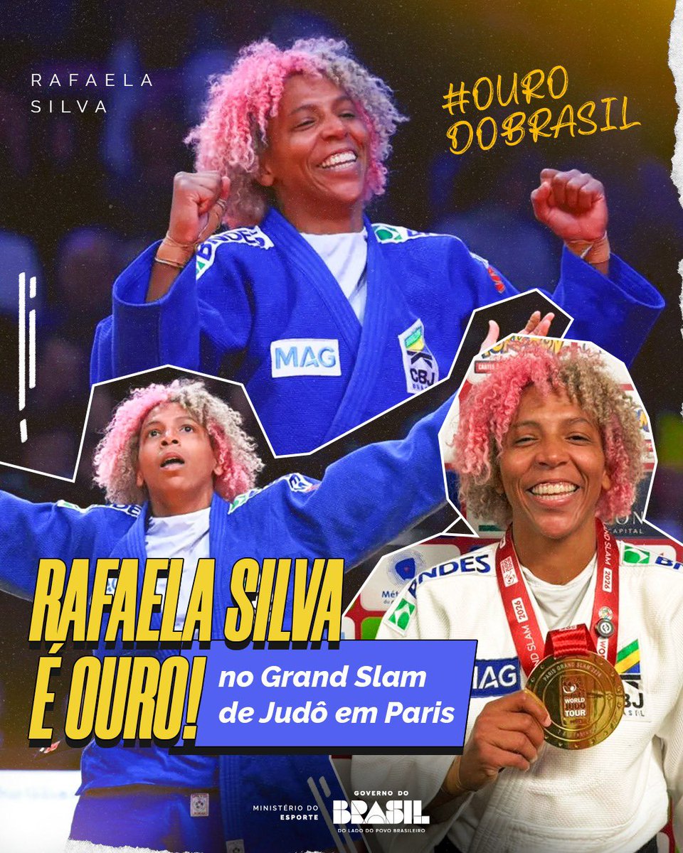 EsporteGovBR's tweet photo. ✨ Rafaela Silva brilha em Paris! ✨

A campeã olímpica e uma das maiores judocas da história do Brasil conquistou o ouro no Grand Slam de Judô em Paris 🥇, levando nossa bandeira ao topo mais uma vez e mostrando a força do esporte brasileiro.  

#BolsaAtleta #MinistérioDoEsporte https://t.co/Ed5t295Es0