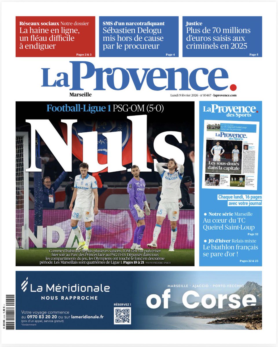 AchilleA1's tweet photo. 🗞️ La Une du Journal : @laprovence 🗞️
Avec des titres forts :
▪️La honte intergalactique
▪️Le naufrage de Balerdi
▪️De Lange, l'addition est salée
▪️Greenwood, encore une ombre au tableau
Réveil difficile dans la cité olympienne.
#PSGOM | #LeClassique | #Ligue1 https://t.co/Cvc7ruNAa3