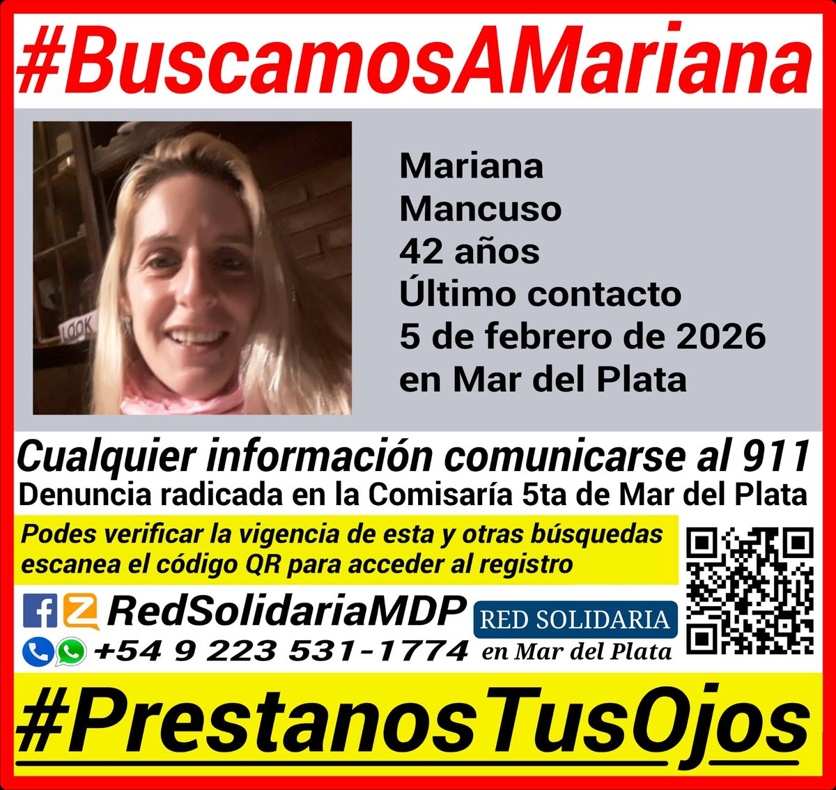 radio10mdq's tweet image. Búsqueda urgente: Mariana Mancuso desaparecida en Mar del Plata radio10mardelplata.com.ar/busqueda-urgen…