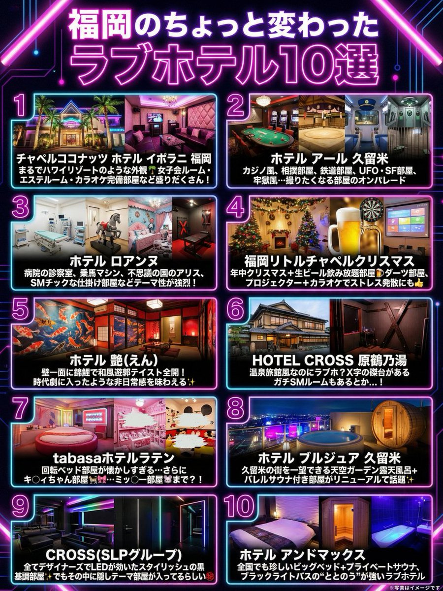 思い出に残る“ちょっと変わった福岡のラブホ”まとめました💡✍
旅行や出張に備えて保存がオススメです