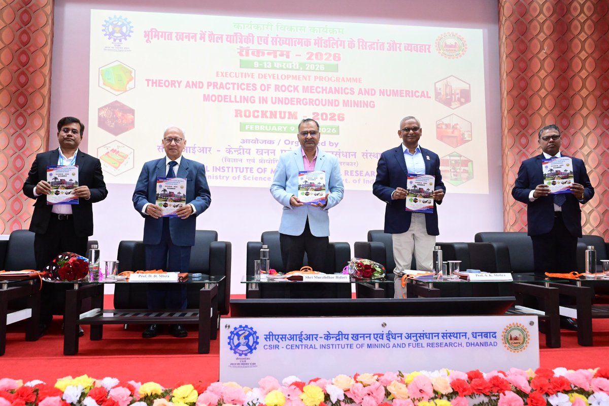 CIMFR_CSIR's tweet photo. CSIR–Central Institute of Mining and Fuel Research (CIMFR) inaugurated a five-day Executive Development Programme (EDP) titled “Theory and Practices of Rock Mechanics and Numerical Modelling in Underground Mining (ROCKNUM-2026).” https://t.co/sVCkif1MlB