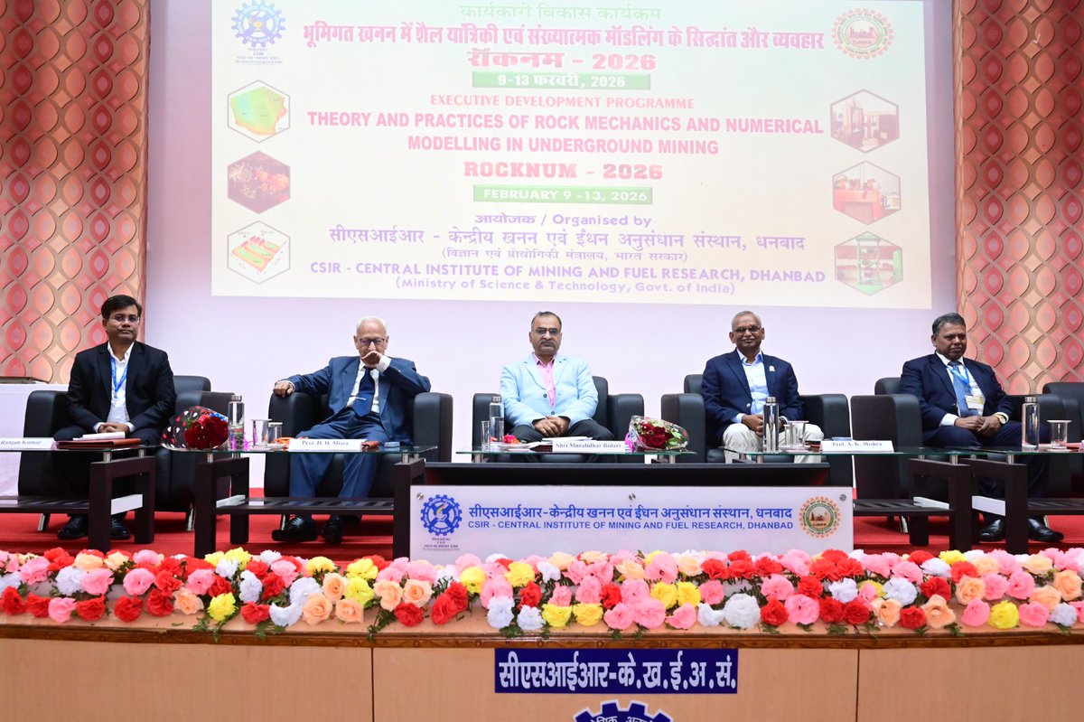 CIMFR_CSIR's tweet photo. CSIR–Central Institute of Mining and Fuel Research (CIMFR) inaugurated a five-day Executive Development Programme (EDP) titled “Theory and Practices of Rock Mechanics and Numerical Modelling in Underground Mining (ROCKNUM-2026).” https://t.co/sVCkif1MlB