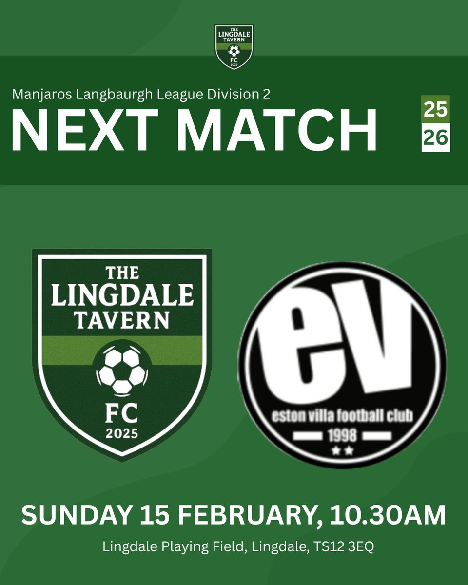 LingdaleTavern's tweet photo. Next up β½
Back on home soil this Sunday as we face Eston Villa. Into the business end of the season now - every game a cup final, every point massive πͺ
#UTLT https://t.co/iOvXZv72Km