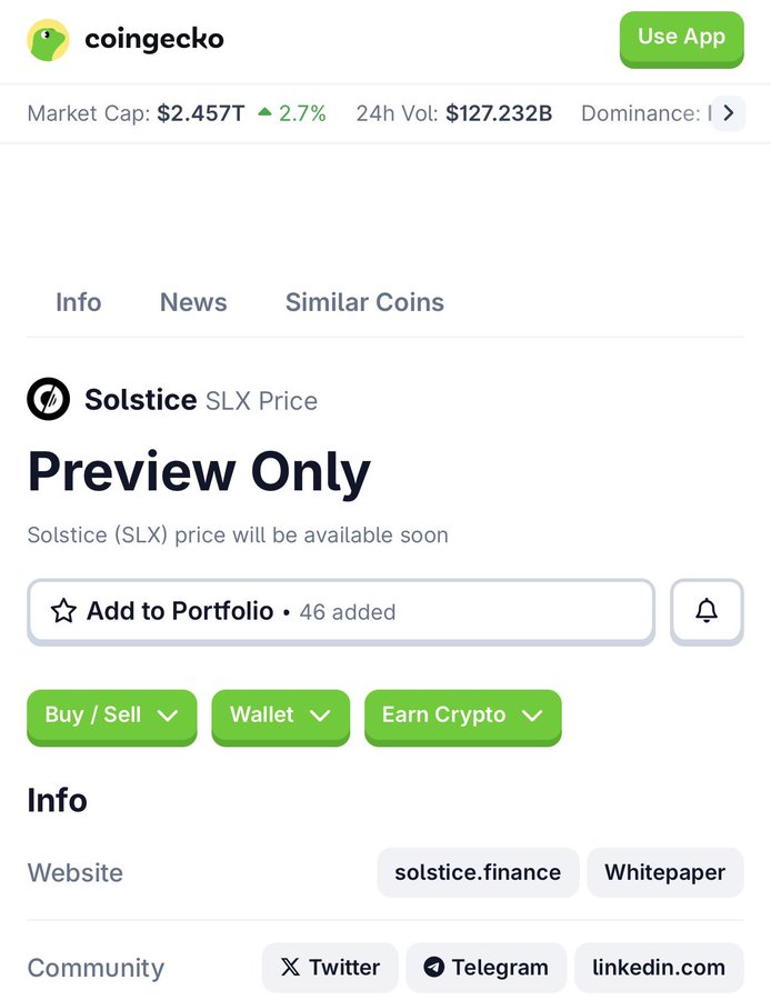 This is how it starts. 
First CoinGecko. 
Then everything else. 
Welcome to Solstice season 😮‍🔥
<a href="/solsticefi/">Solstice</a>