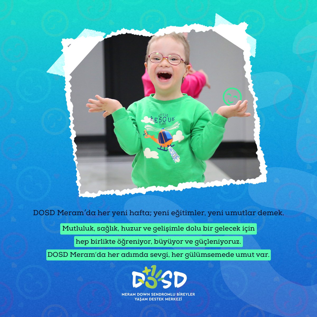 DOSD Meram’da her yeni hafta; yeni eğitimler, yeni umutlar demek.

Mutluluk, sağlık, huzur ve gelişimle dolu bir gelecek için
hep birlikte öğreniyor, büyüyor ve güçleniyoruz.

DOSD Meram’da her adımda sevgi, her gülümsemede umut var.