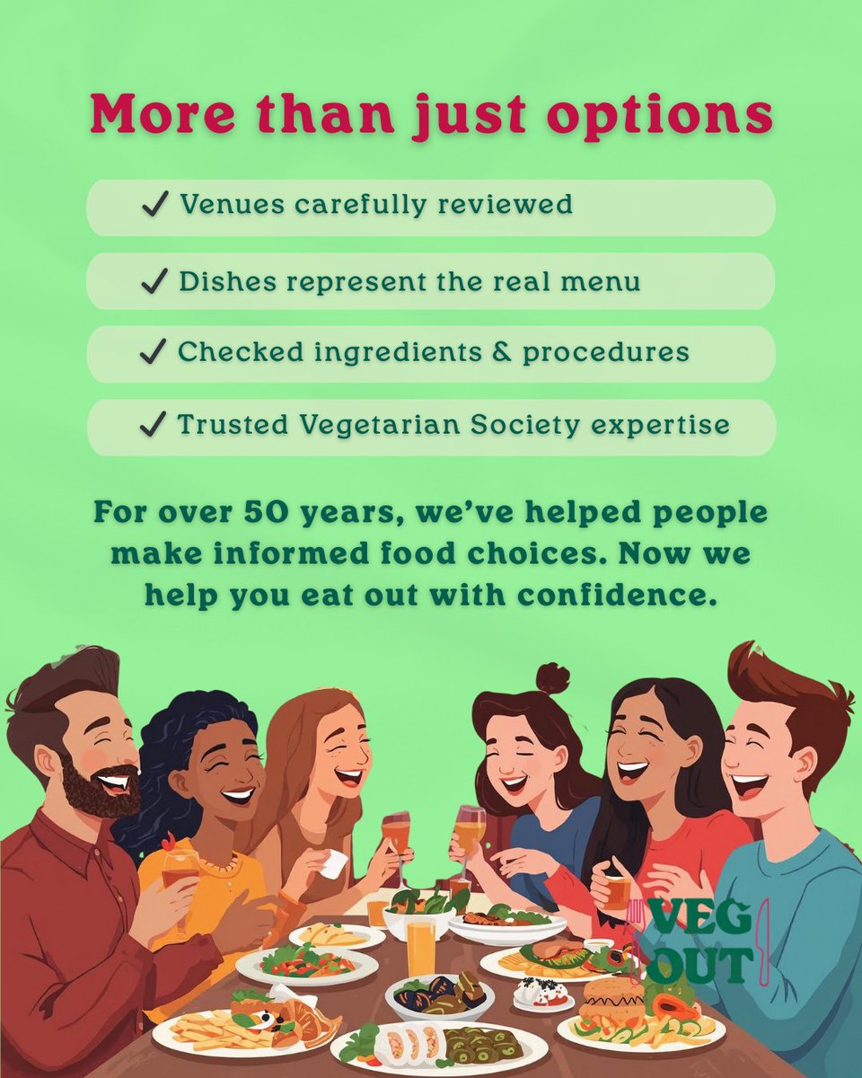 vegsoc's tweet photo. Veg-Out is live๐
Eating out as a vegetarian or vegan just got easier. Discover trusted venues serving genuinely great plant-based dishes across the UK, backed by Vegetarian Society expertise.
๐ Where will you Veg-Out first? ๐ https://t.co/q4vil1DrMO
#VegOut https://t.co/rtnQZ6Zyx9