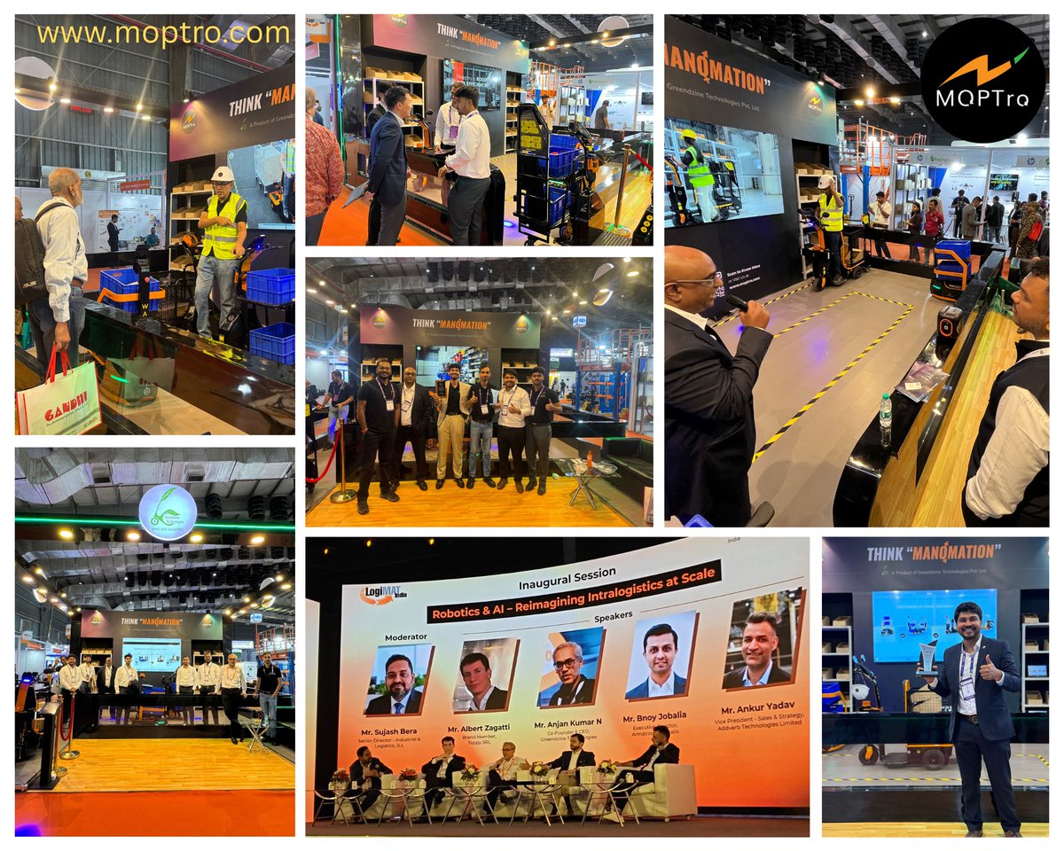 GreendzineTech's tweet photo. #ThinkManomation Campaign is picking up the pace | @LogimatIndia  2026
We had a fantastic run at the #LogiMAT India 2026 at Bombay Exhibition Center 
From participating in an engaging panel discussion on #Robotics &amp; #AI,to live demos of our MOPTRo product range, non-stop action https://t.co/ri46swI7T5