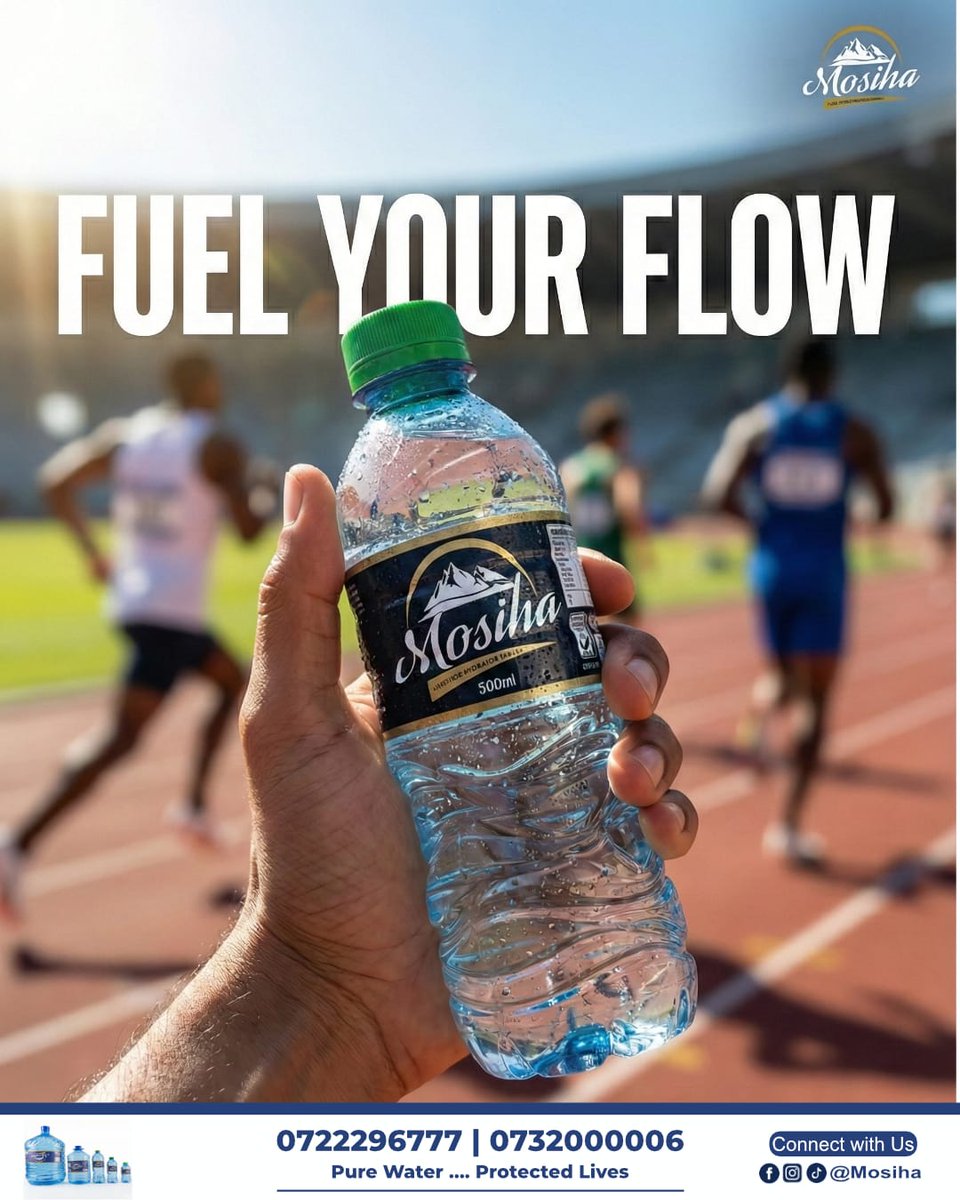 Mosihawater's tweet photo. Don't let dehydration break your stride. Pure, crisp Mosiha is the essential momentum you need to hit that next gear. When you're chasing goals, this is your fuel. 🏃‍♂️💨

#FuelYourFlow #MosihaWater #KeepMoving #TrackLife #Hydration https://t.co/OWVZEKBgqp