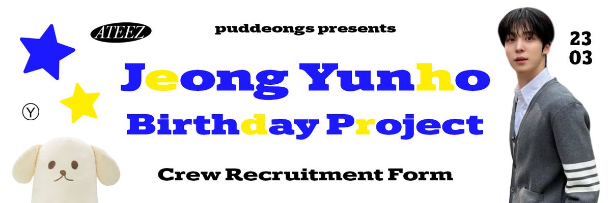 🐶 Hello! Puddeongs is seeking volunteers who would like to join the crew for 𝗬𝘂𝗻𝗵𝗼'𝘀 𝗕𝗶𝗿𝘁𝗵𝗱𝗮𝘆 𝗣𝗿𝗼𝗷𝗲𝗰𝘁! To join, please:

➊ Access s.id/Yunho27Recruit…
➋ Fill in the form
➌ Click submit!

We're looking forward to working with you. 💙