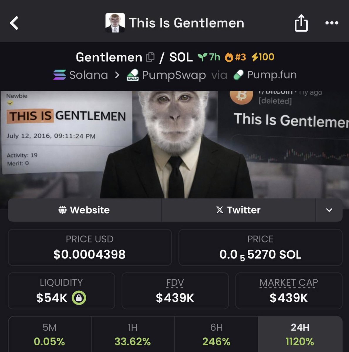 bondy_inx's tweet image. The $Gentlemen narrative is absolutely insane!

- Thanks to this creativity, the token has already reached 400k mcap, but that's just the beginning.

400k mcap -&amp;gt; 1.2M mcap

🎯My take profit for today:

CA:
5TATk16oMrt4vsMR8WwQ9AtiPeosdJhXFkp2UhGJpump