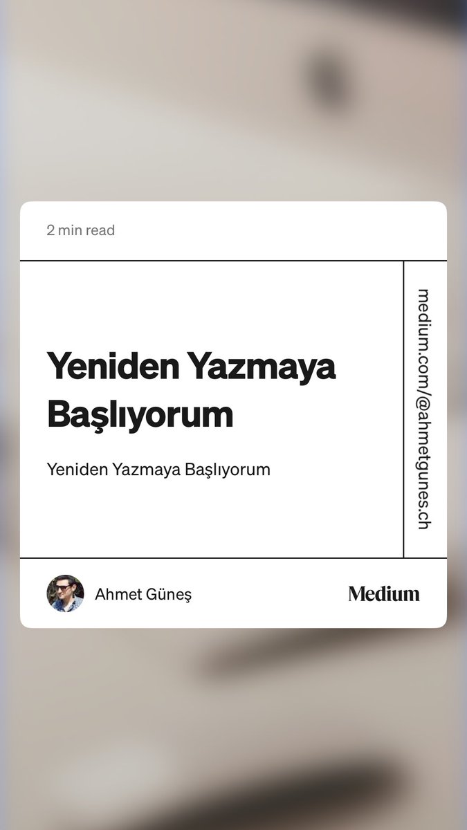 ahmetgunesch's tweet photo. “Yeniden Yazmaya Başlıyorum” by Ahmet Güneş

Başladım. 
Bu kez ⁦@Medium⁩ 'da. Ama düzenli olmayan aralıklarla. 

Okunma kaygım yok, yazmak için yazıyorum. 

Okumak isteyen olursa diye:  https://t.co/E5lv7oKvr6 https://t.co/1y9J5oa6Hj