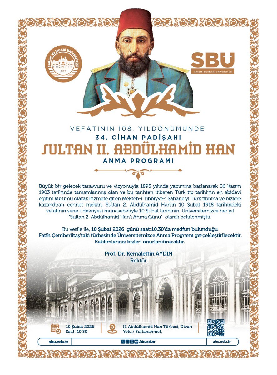 Rahmet ve minnetle anıyoruz…
Yarın (10.02.2026) saat 10.00 da Fatih Çemberlitaştaki türbesinde duaya bekliyoruz…