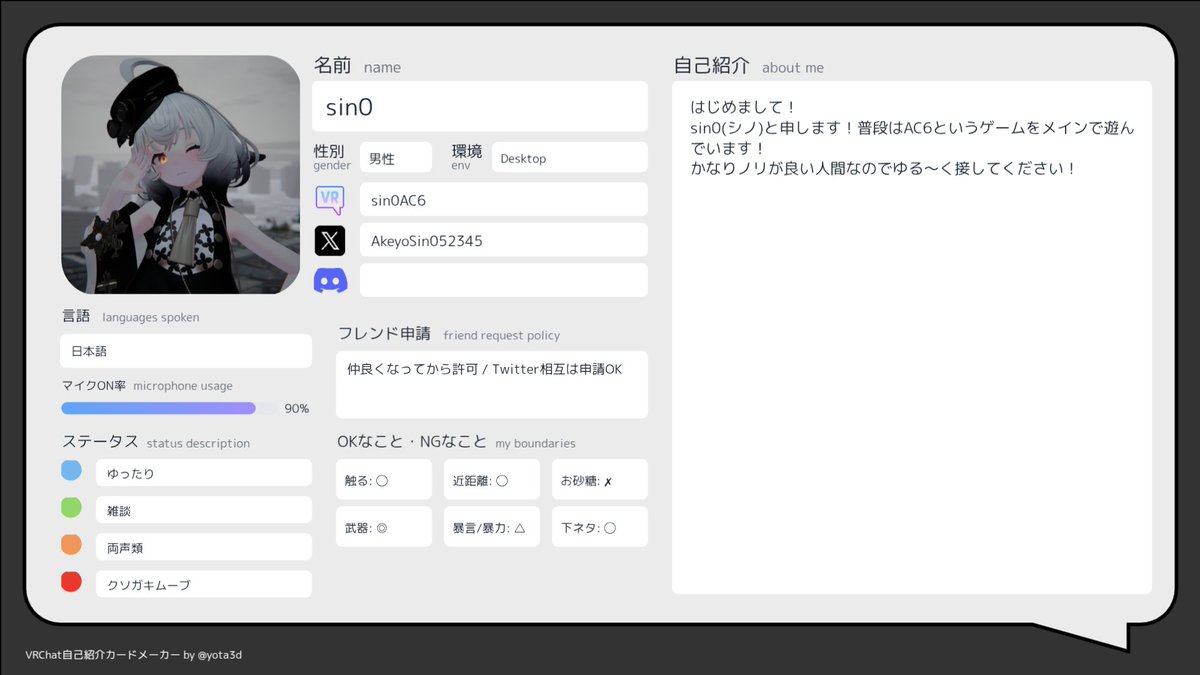 私はこんな人間だったりします よかったら仲良くしてください