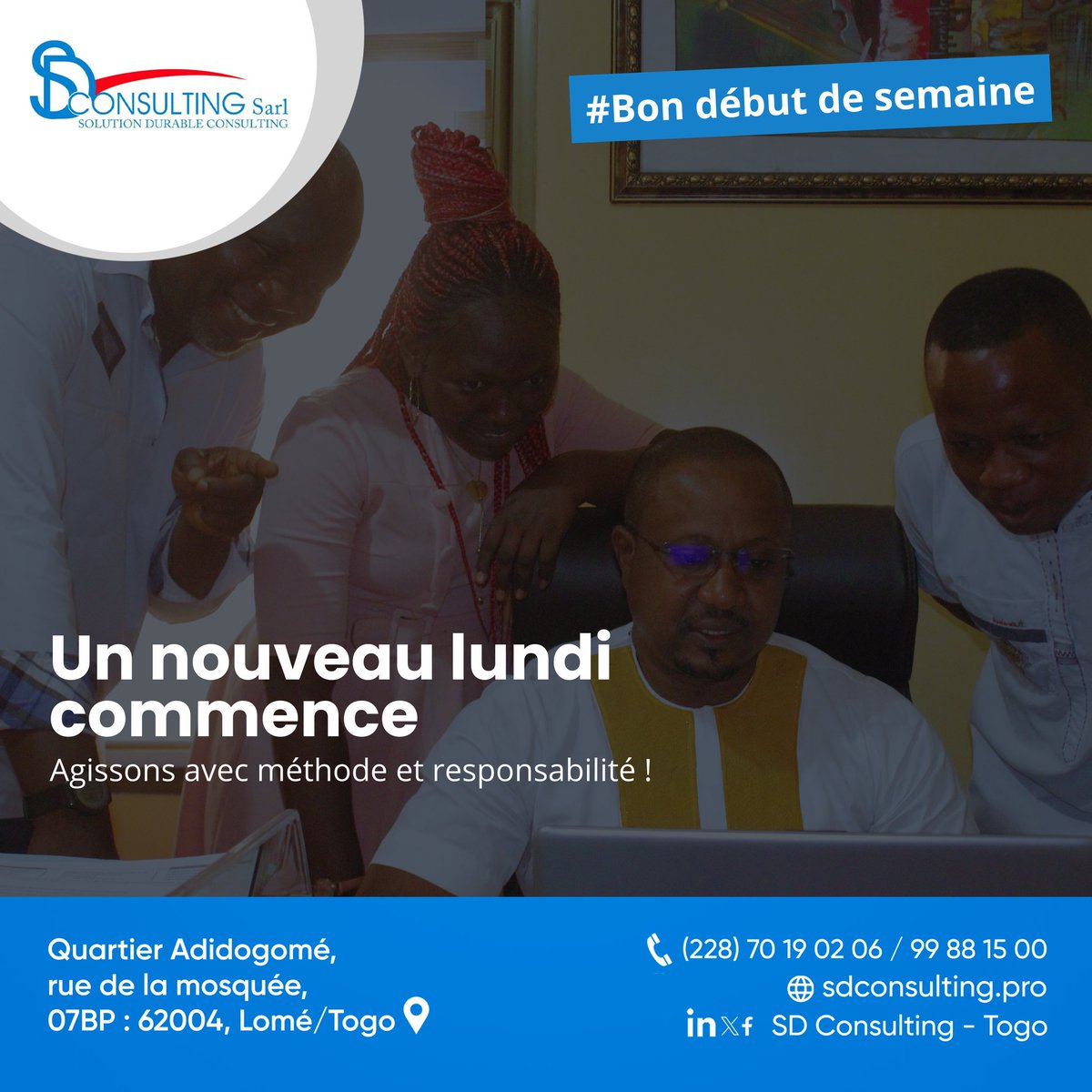 sd_togo's tweet photo. 🚀 Bon début de semaine

Un nouveau lundi commence.
Une nouvelle opportunité d’agir avec méthode et responsabilité.

Chez SD Consulting, confiez-nous vos projets en :

🏛️ décentralisation
🌍 développement local
⚖️ gouvernance locale
👥 gestion des ressources humaines https://t.co/XHeshOgbhz