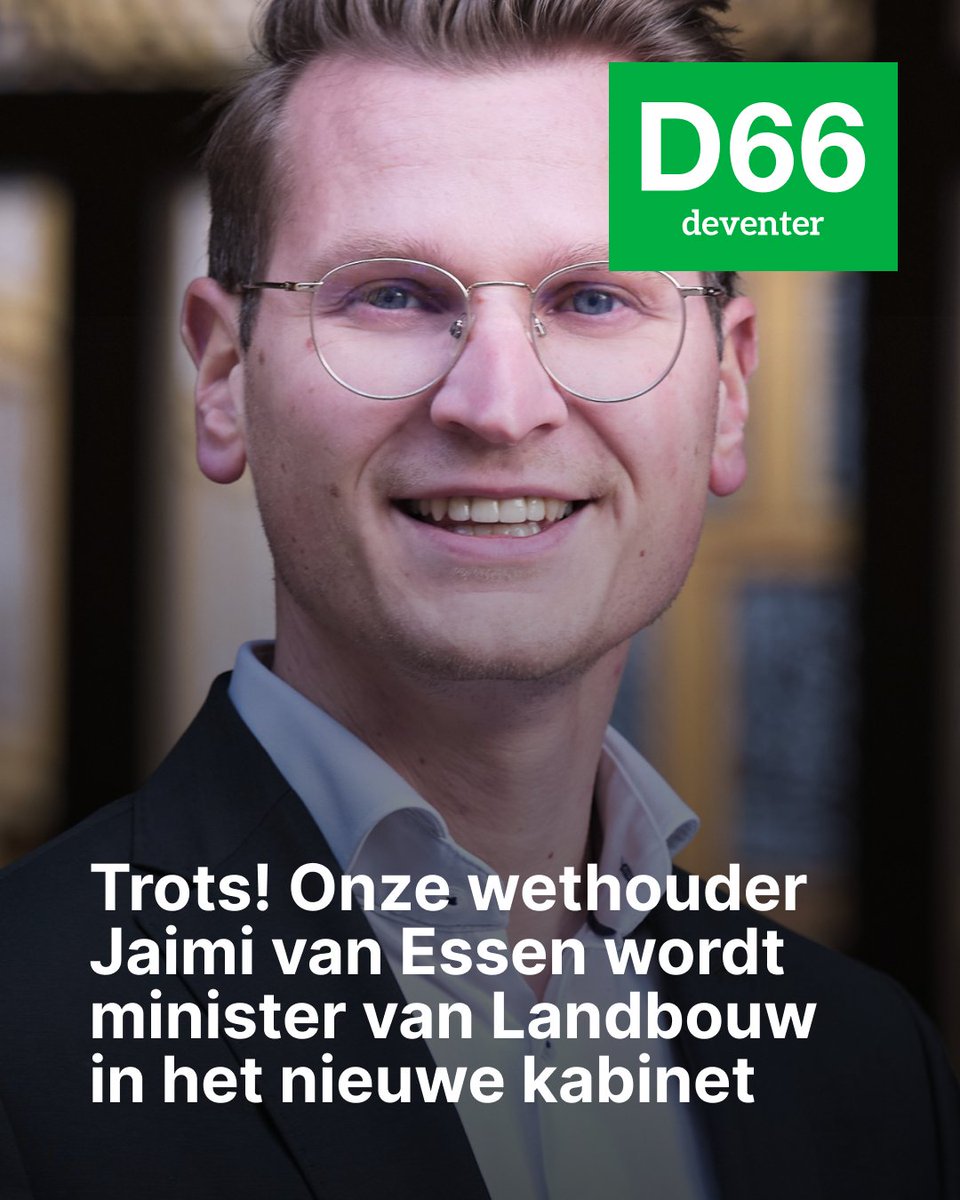 Geweldig nieuws, onze wethouder Jaimi is de beoogd minister van Landbouw, Visserij, Voedselzekerheid en Natuur! 💚 We zijn enorm trots op Jaimi, ook gaan we hem missen in zijn rol als wethouder, iets waar we nog op een later moment bij stil gaan staan! Voor nu onze felicitaties!