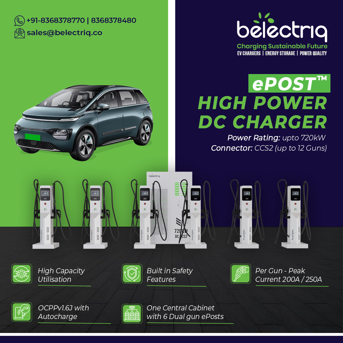 belectriq's tweet photo. Powering high-speed EV charging โก
#ePOSTโข DC Charger delivers up to 720 kW with CCS2 (up to 12 guns)โbuilt for heavy-duty EV infrastructure.
For more information, visit our website: https://t.co/ReTD9uavN2
#Belectriq #EVCharging #DCFastCharging #FutureOfMobility #EV https://t.co/ppSqmkeDVC