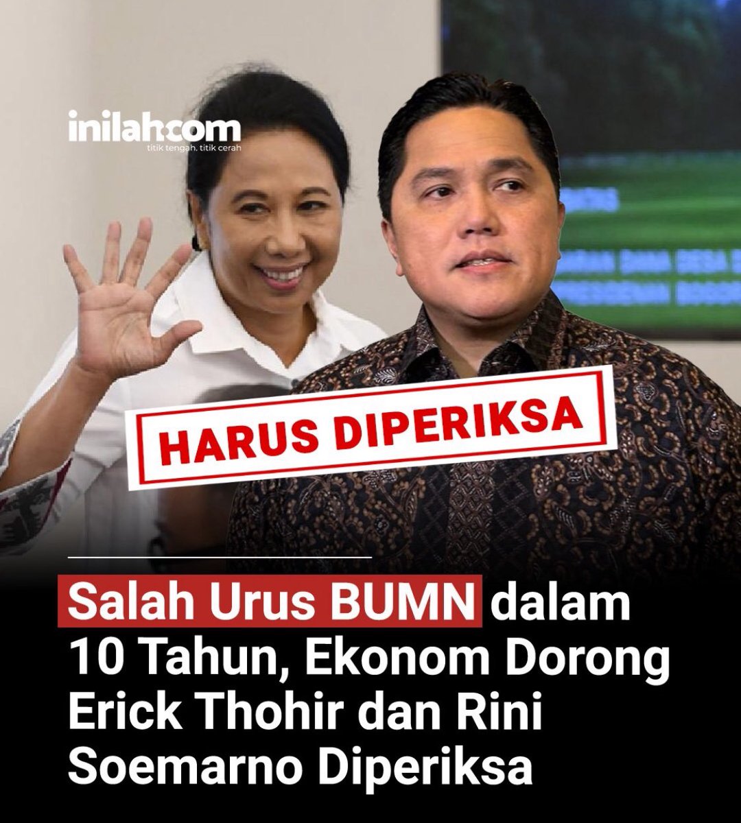 <a href="/KPK_RI/">KPK</a> ,<a href="/KejaksaanRI/">Kejaksaan RI</a> ,<a href="/humaspoldajbr/">Humas Polda Jabar</a> ,<a href="/bareskrim2018/">Bareskrim2018</a>   
<a href="/MahkamahAgung/">Mahkamah Agung RI</a> , <a href="/KompasTV/">KOMPAS TV</a> , <a href="/Danantara_ri/">Danantara</a> 
<a href="/tempodotco/">tempo.co</a> ,<a href="/Metro_TV/">METRO TV</a> 
BUMN di masa dua Menteri ini rusak parah, salah urus, korup si dng cara gaji sngt gede plus tunkin direksi dan komisaris