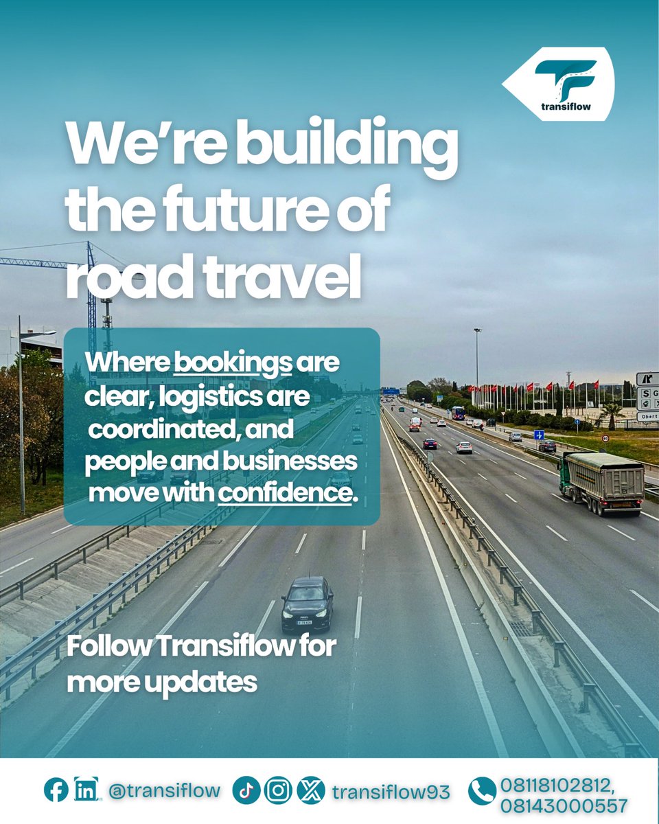 transiflow93's tweet photo. The road ahead is changing. ๐ฃ๏ธ
From seamless bookings to coordinated logistics, Transiflow is building a smarter way for people and businesses to move with total confidence.
The future of road travel is here.
Follow @transiflow for more updates! ๐
#Transiflow #Logistics https://t.co/82ri04Kfxv