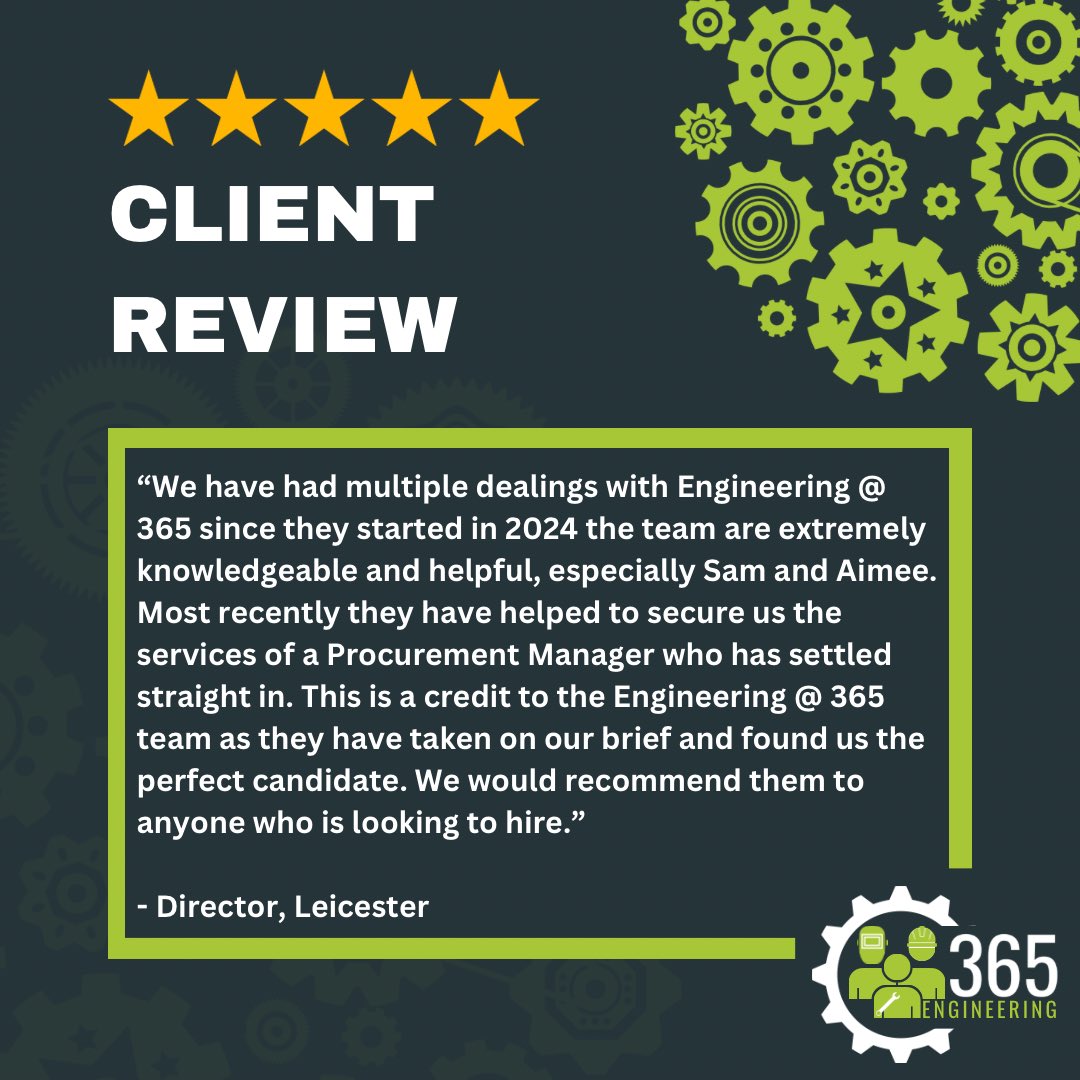 engineering_365's tweet photo. ⭐⭐⭐⭐⭐ Client feedback we’re proud of!

At Engineering @ 365, we take the time to truly understand our clients’ briefs and deliver the right people, not just CVs 📄

#Engineering365
#EngineeringJobs #Engineering #ClientReview https://t.co/bFtomKhXTH