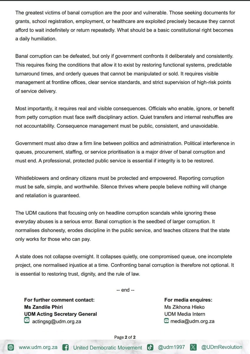 UDmRevolution's tweet image. If grand corruption is a robbery, banal corruption is termites in the walls. Queue jumping, broken services, unfinished projects. By the time the state collapses, everyone claims they didn’t see the damage. #BanalCorruption #StateFailure #VoteUDM2026