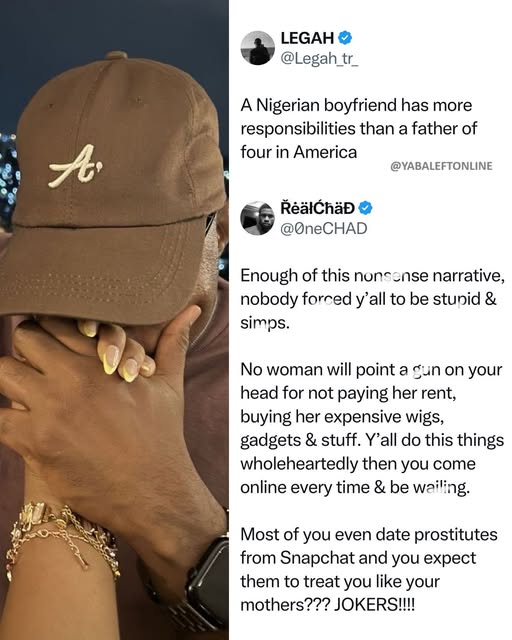 yabaleftonline's tweet photo. "Enough of this n0nsense narrative... no woman point a g*n on your head for not paying her rent" – Man reacts to tweet about Nigerian boyfriend responsibilities https://t.co/0swBdG0FyW
