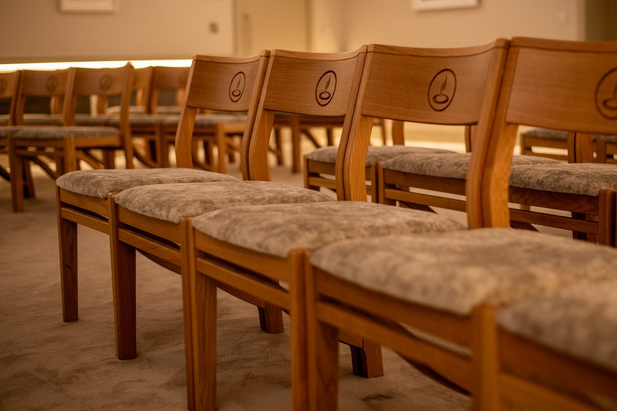 ICS_Furniture's tweet photo. We had the pleasure of completing a seating project for Fanagans Funeral Directors at their newly refurbished Fairview Funeral Home. Customised Christ Church Chairs in Oak with their logo &amp; chosen fabric. 
Image credit: Mark Forsyth, Property Pix
#CustomSeating #FuneralHomeDesign https://t.co/vB8wQBpTtv