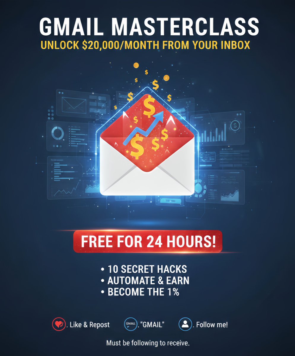 IntelByIrfan's tweet photo. Stop wasting time in your inbox. 📧
Gmail is a $20k/month tool if you know the right cheat codes.
I’m sharing my Top 10 Secret Hacks for FREE.
Limit: Next 24 Hours Only. 🕒
 * Like &amp; Repost
 * Comment GMAIL
 * Follow me (DM lock is ON) #SuperBowlLX #gmail https://t.co/X1bJzmpSfO