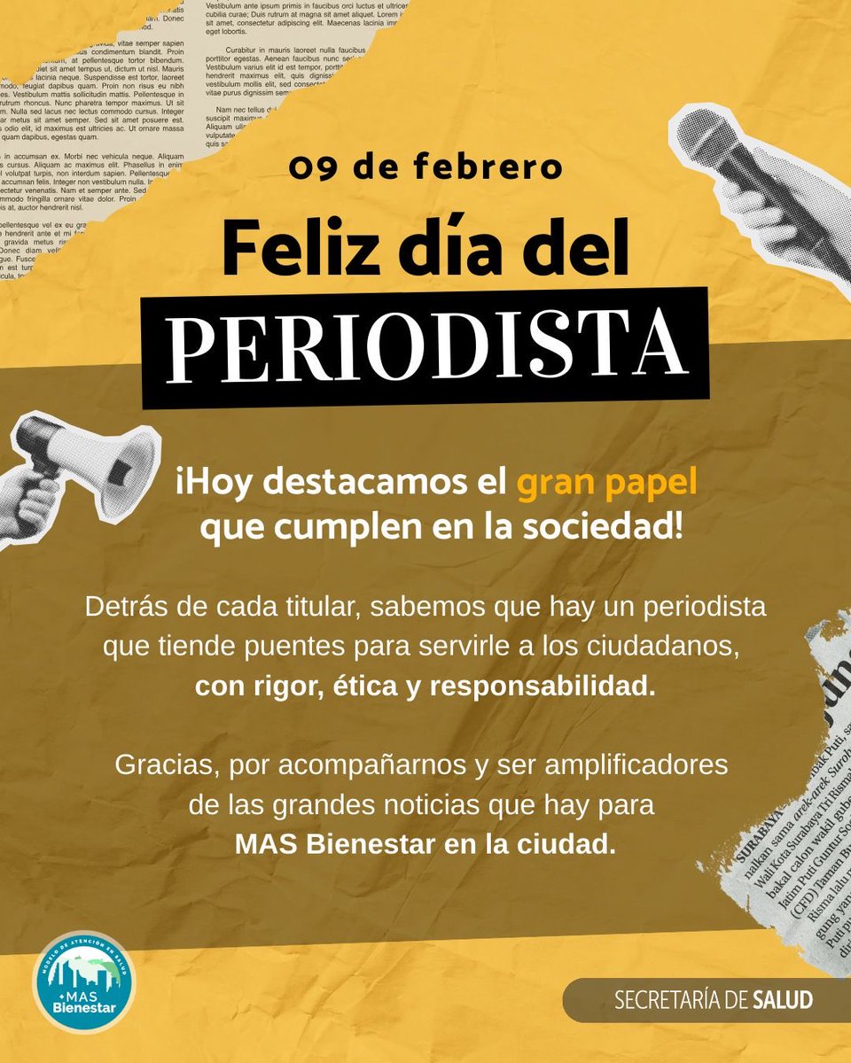 ¡Informar sobre salud con rigor y dedicación también es cuidar! 

Infinitas gracias a quienes hacen del periodismo una herramienta para prevenir, orientar y ayudar a salvar vidas. Su labor contribuye a la generación de #MASBienestar en Bogotá.

¡Feliz #DíaDelPeriodista!