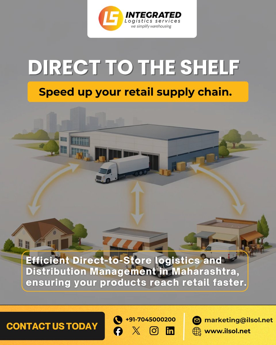ILSWarehousing's tweet photo. Speed up your retail supply chain.Efficient Direct-to-Store logistics and Distribution Management in Maharashtra. Get your products to market with ILS 3PL solutions.

#DirectToStore #RetailLogistics #DistributionStrategy  #WarehouseMumbai #ILSIndia #IntegratedLogisticsServices https://t.co/qnsjasKcTn