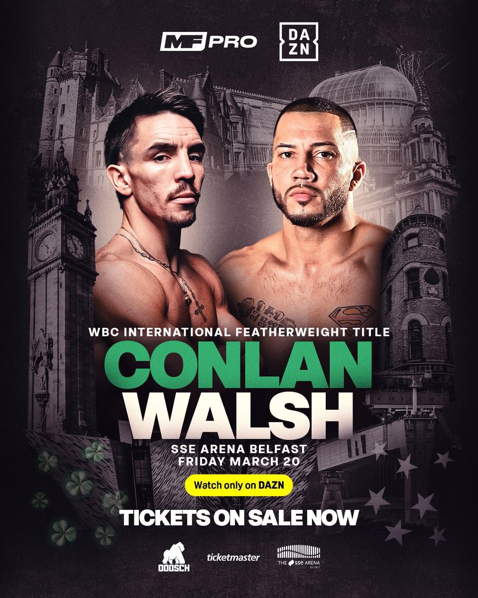 🎟️ Tickets ON SALE 🎟️

Belfast’s own <a href="/mickconlan11/">Michael Conlan</a> returns home for a huge night as he takes on Kevin Walsh for the WBC International Featherweight Title 🏆

Don’t miss out, secure your tickets now ➡️ tinyurl.com/ConlanWalsh