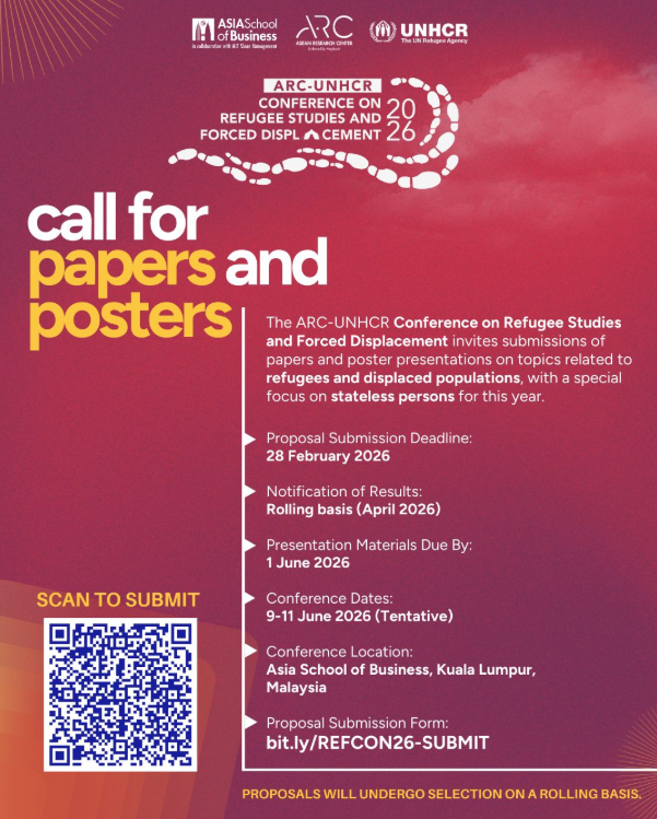 institute_si's tweet photo. 📄ARC at the Asia School of Business &amp; UNHCR Malaysia invite paper &amp; poster submissions for REFCON 2026, with a focus on #stateless persons, alongside themes on protection, livelihoods, mobility, &amp; public narratives. Deadline: 28 Feb 2026. Read more👉 https://t.co/iHDcUZqxwC https://t.co/eScxsrsnl8