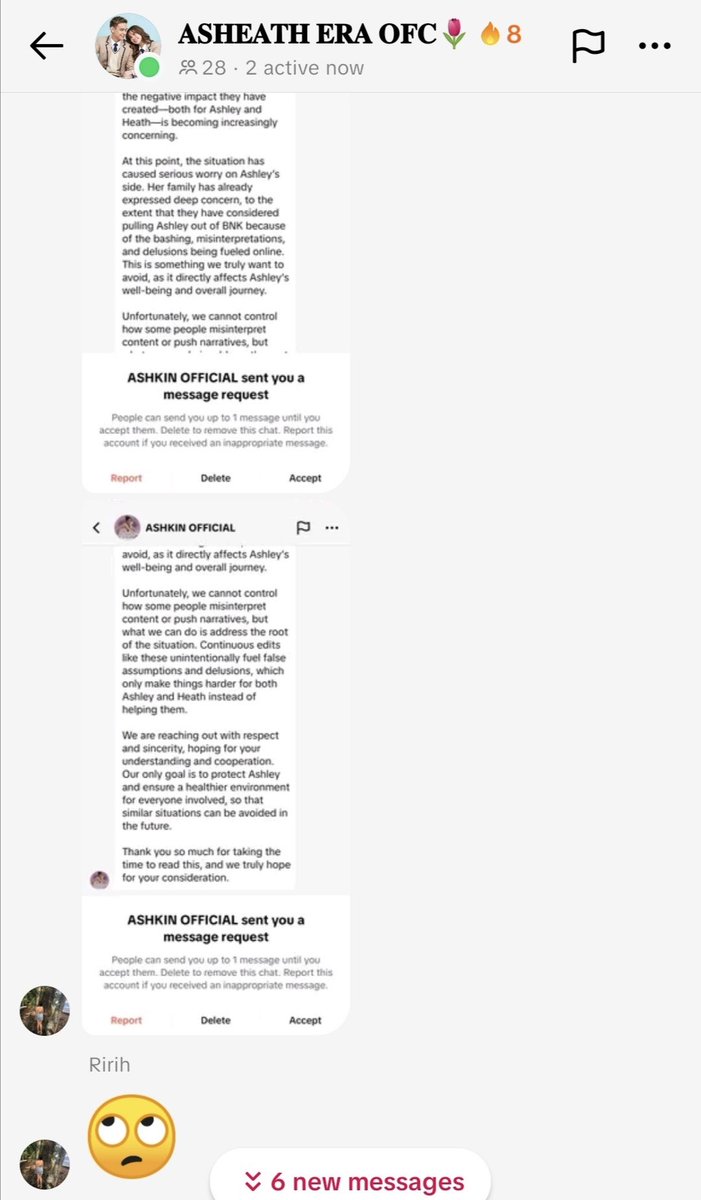 its_ashdy's tweet image. Apparently, the AshHeath editors have a group chat on TikTok, and the person I messaged, named Ririh, did not respond to me directly. Instead, she screenshot my message and shared it in their group chat. Reading their messages was really disappointing and concerning.