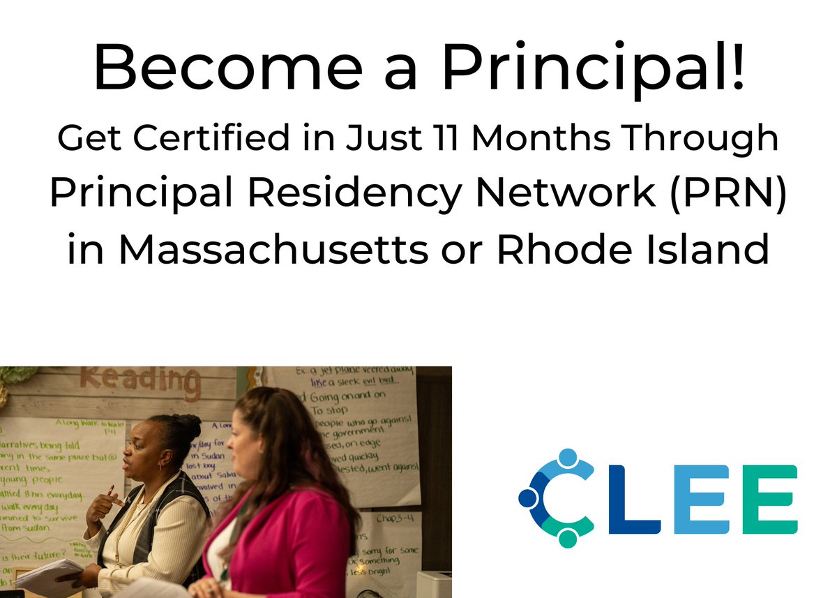 For over 25 years, CLEE’s Principal Residency Network (PRN) has prepared aspiring leaders to step into principal roles with confidence. Join the next cohort to get certified in RI or MA while gaining real-world experience.

clee.org/prn
