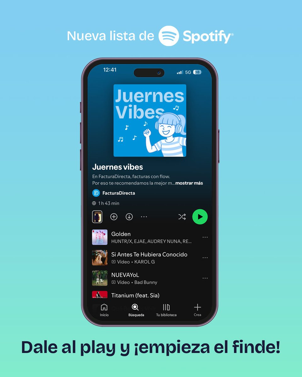 ¿Es lunes pero estás pensando ya en el finde? Te ayudamos a ambientarte con esta super lista de #Spotify 🎧🪩 

open.spotify.com/playlist/3ErH1…

#FacturaDirecta #FacturasConFlow #facturaciónonline #freelance #autónomos #emprendedores #pymes #NosvaelFlow #música #JuernesVibes #Juernes