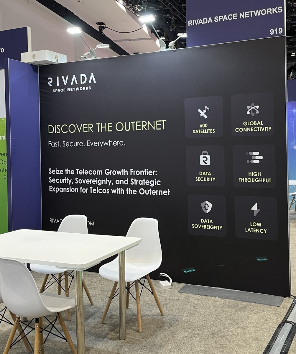 rivadaspace's tweet photo. Our set up is complete at #CapacityMiddleEast! Come and see us this week at booth 919 to learn more about Rivada's #Outernet, a secure digital infrastructure designed to transform communications for enterprises and governments across the Middle East.
#CapacityME https://t.co/m5rq91SkDM