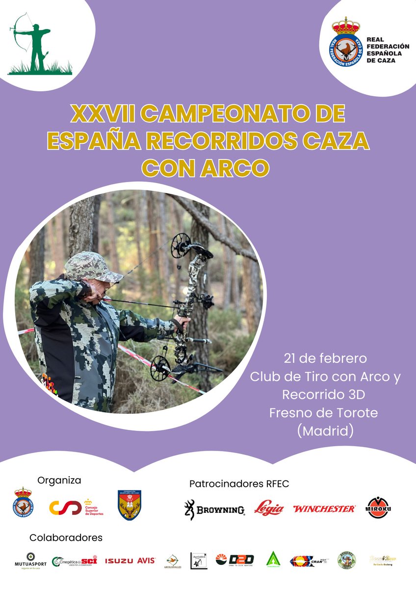 🎯🏹 Fresno de Torote (Madrid) acogerá el XXVIII Campeonato de España de Recorridos de Caza con Arco  el 21 de febrero, con cerca de 80 arqueros de toda España en una competición marcada por el ambiente familiar y la pasión por el arco y los recorridos de caza ¡Te esperamos!