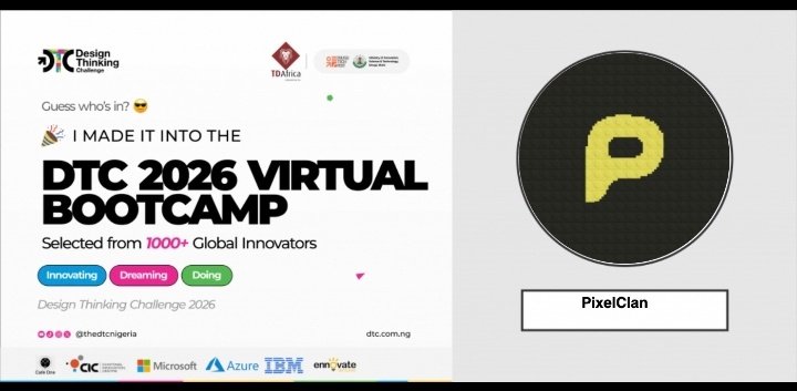 pixelclanhq's tweet photo. PixelClan is headed to the DTC 2026 Virtual Bootcamp!
Selected from 1,000+ global innovators, we’re ready to "Innovate, Dream, & Do" with @dtcnigeria. Grateful for the growth this brings our community.
@enugu_techfest #DTC2026 #PixelClan https://t.co/058kiiD5YE