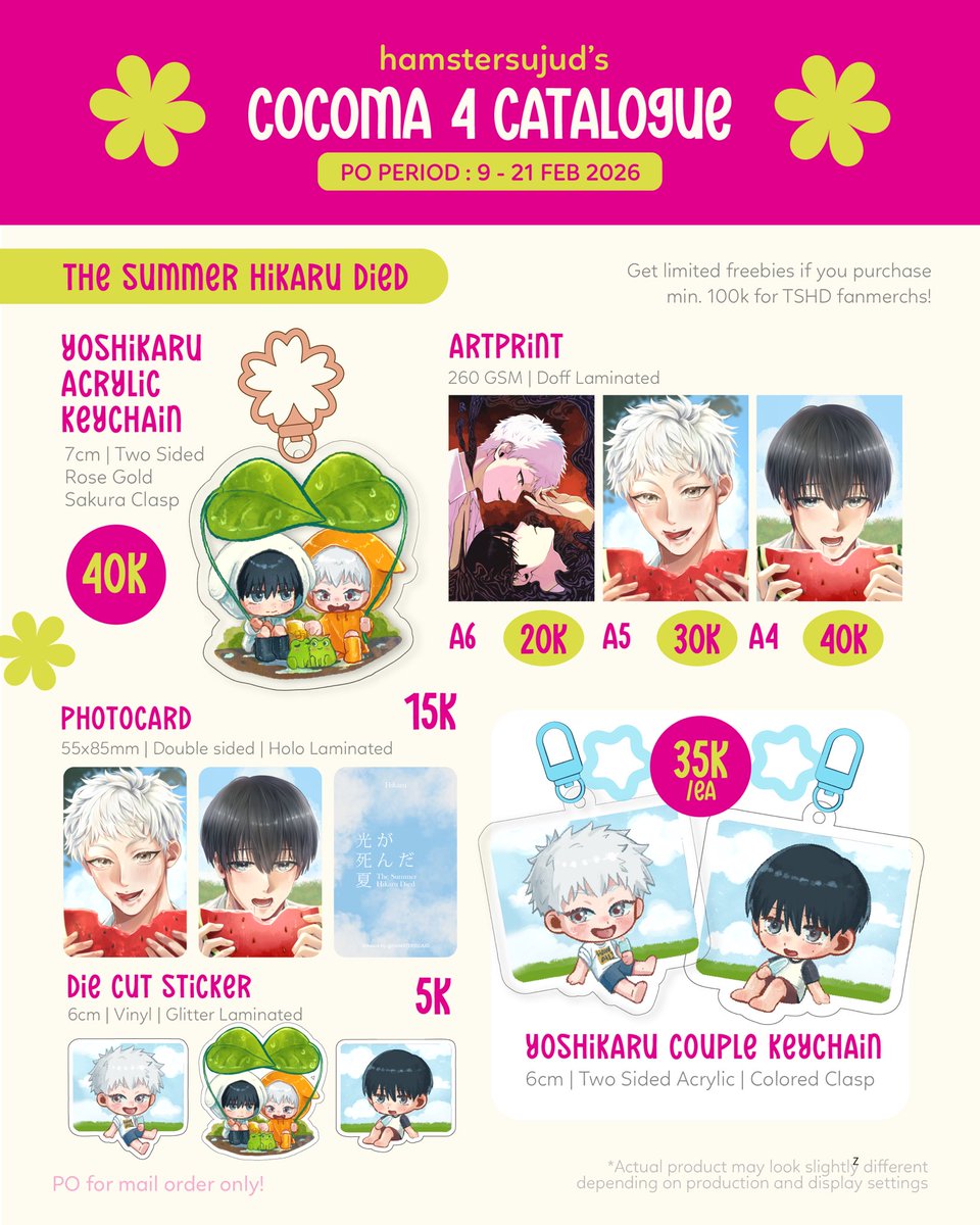 [💖&amp; RT appreciated!]

HI! My #COCOMA4 CATALOGUE IS HERE!

💌PO for mail order only!
📆Ends 21 Feb 2026 (23.59 WIB)
📌Nonary Project (E9-E10)

⋆˚✿˖°  Sakamoto Days, TSHD, Kaoru Hana, Dandadan, Silent Hill F, My Dress Up Darling ⋆˚✿˖°

#cocoma4catalogue #COCOMA4 #cocoma