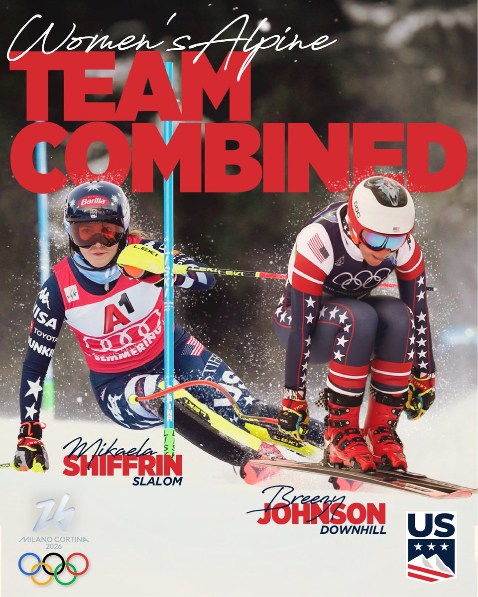 usskiteam's tweet image. The teams are set 👊 Meet your women’s alpine team combined duos‼️⤵️

⭐️ USA 1 - @_BreezyJohnson + @MikaelaShiffrin 
⭐️ USA 2 - Jackie Wiles + Paula Moltzan
⭐️ USA 3 - Bella Wright + Nina O’Brien 
⭐️ USA 4 - Keely Cashman + AJ Hurt 

Tune in tomorrow February 10, downhill at 4:30…