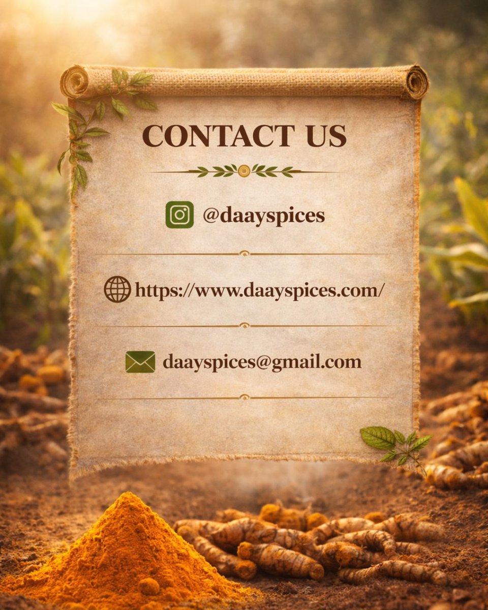 Spicestorry's tweet photo. Turmeric Powder – Golden Color, Pure Strength 💛🌿
For more details visit us on:
https://t.co/IWG34xaBCB
daayspices@gmail.com
@daayspices
#SpiceStorryByDaaySpices #SpiceStorry
#DAAYdigital #ADRresponse #admaastar #sociaale #india #digitalmarketing #digital https://t.co/PiRRekA9E1
