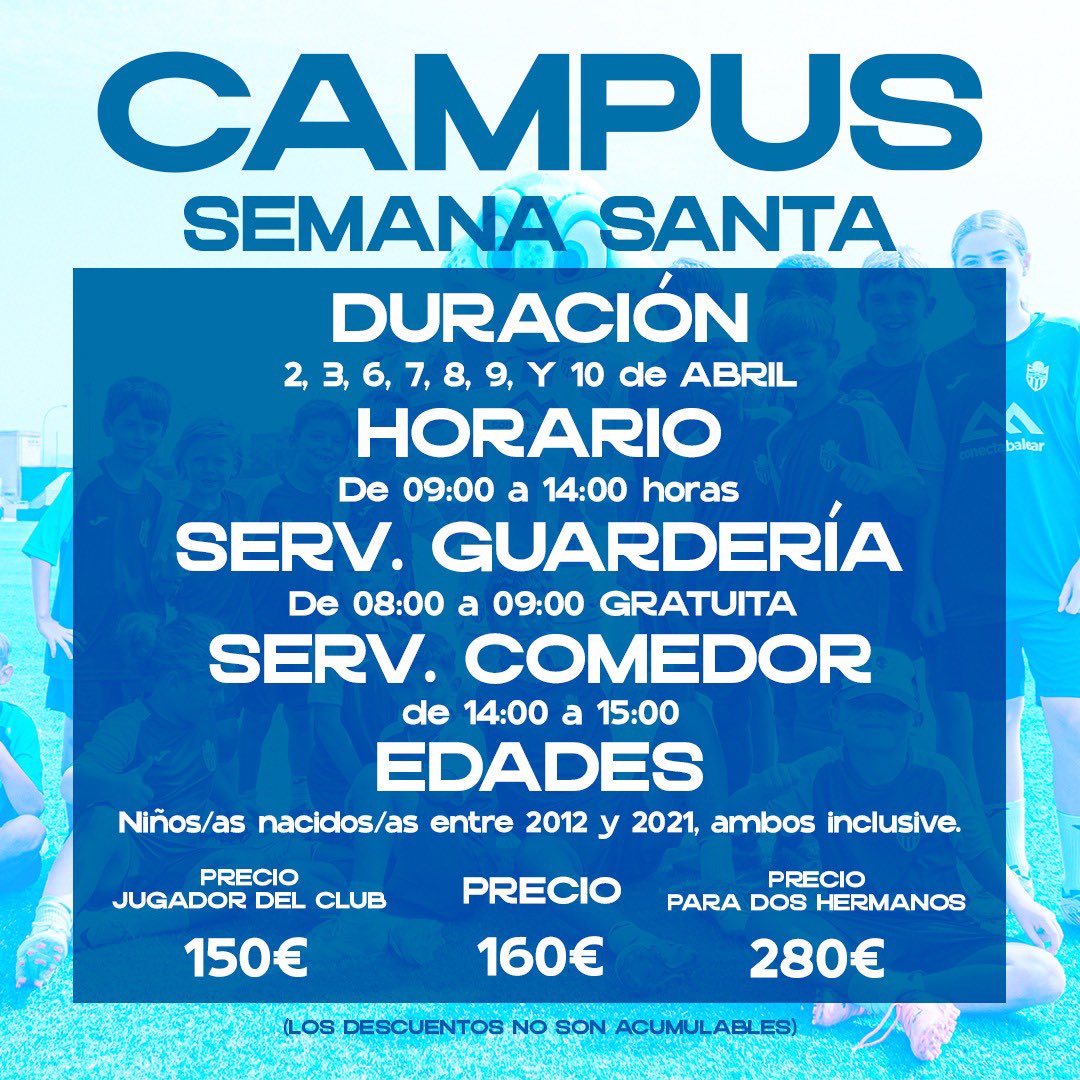 𝐂𝐚𝐦𝐩𝐮𝐬 𝐝𝐞 𝐒𝐞𝐦𝐚𝐧𝐚 𝐒𝐚𝐧𝐭𝐚 𝐀𝐓𝐁 𝟐𝟎𝟐𝟔 
🤍💙

Inscripciones abiertas para niños y niñas nacidos entre 2012–2021

📅 2, 3, 6, 7, 8, 9 y 10 de abril

📋Formulario de inscripción aquí: 
atleticobaleares.com/campus-semana-…

#GlòriaATB