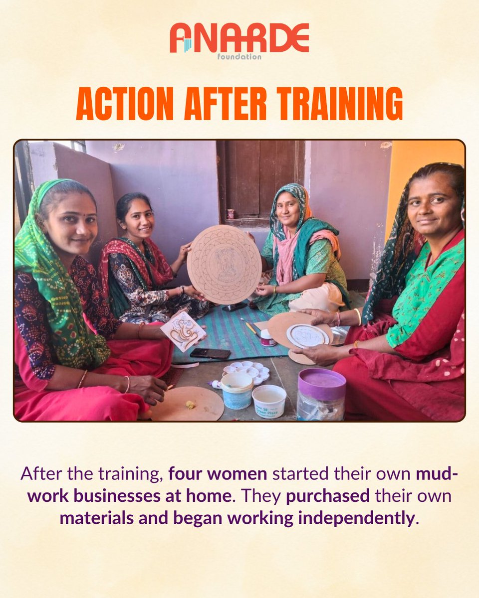 anardeindia's tweet photo. Among them were four women who would go on to turn learning into livelihood.

During the training, the women learned soil preparation, frame making, and traditional mud work designs using varied colour combinations. https://t.co/ilTLkhRoMv