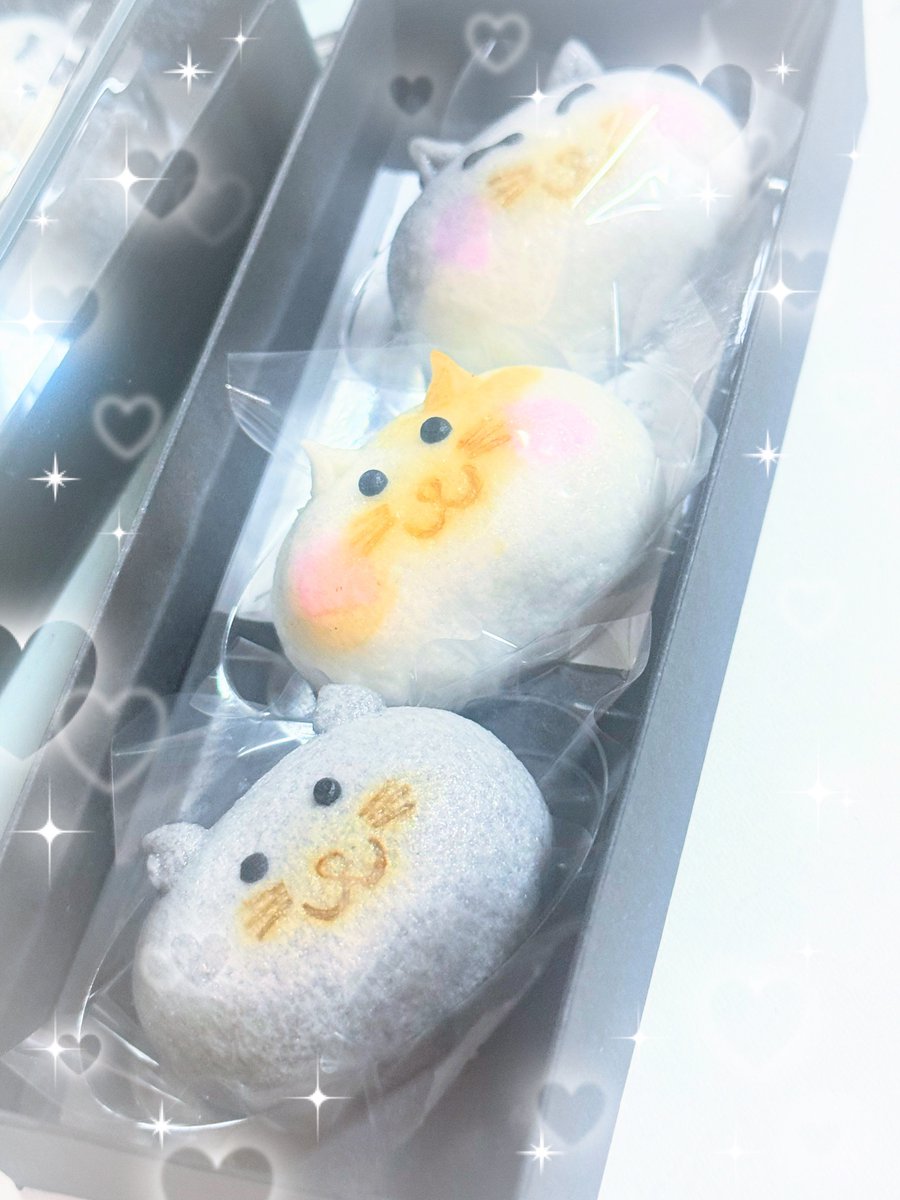 本日のいただきものの ねこ饅頭😸😺😽 食べるのがためらう 可愛さにゃん😹