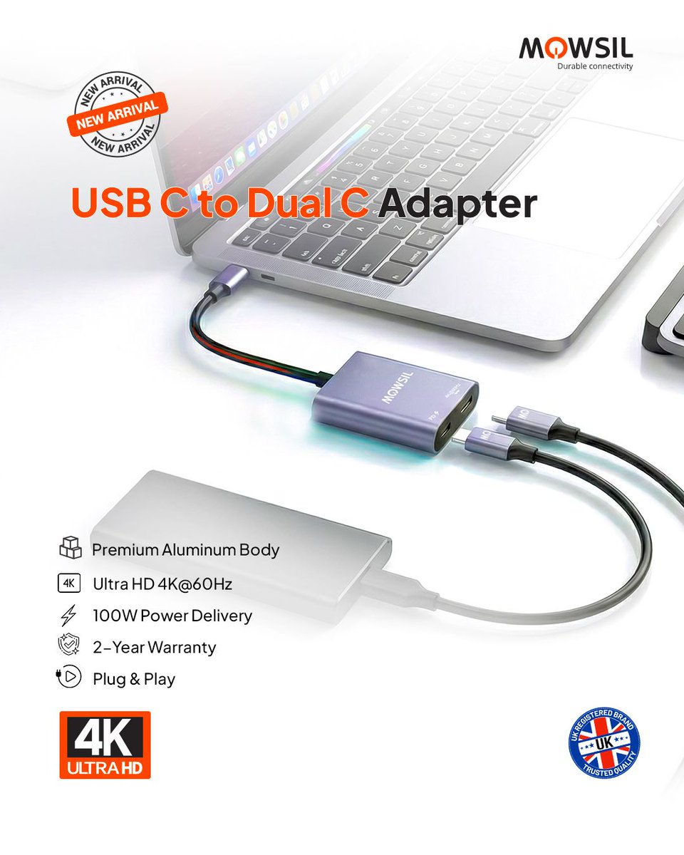 MowsilOfficial's tweet image. Premium USB-C to Dual USB-C adapter for clean home and office setups.Get 4K@60Hz display support with up to 100W power delivery at the same time.

Order now : mowsil.com/mocdc

.

#usbadapter #mowsil #dualcadapter #100wpd #4k60hz